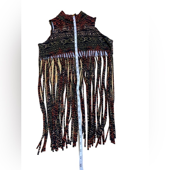 Vintage mock neck fringed cami-tank. Black, rust and khaki green. Funky-sexy! - Picture 5 of 5